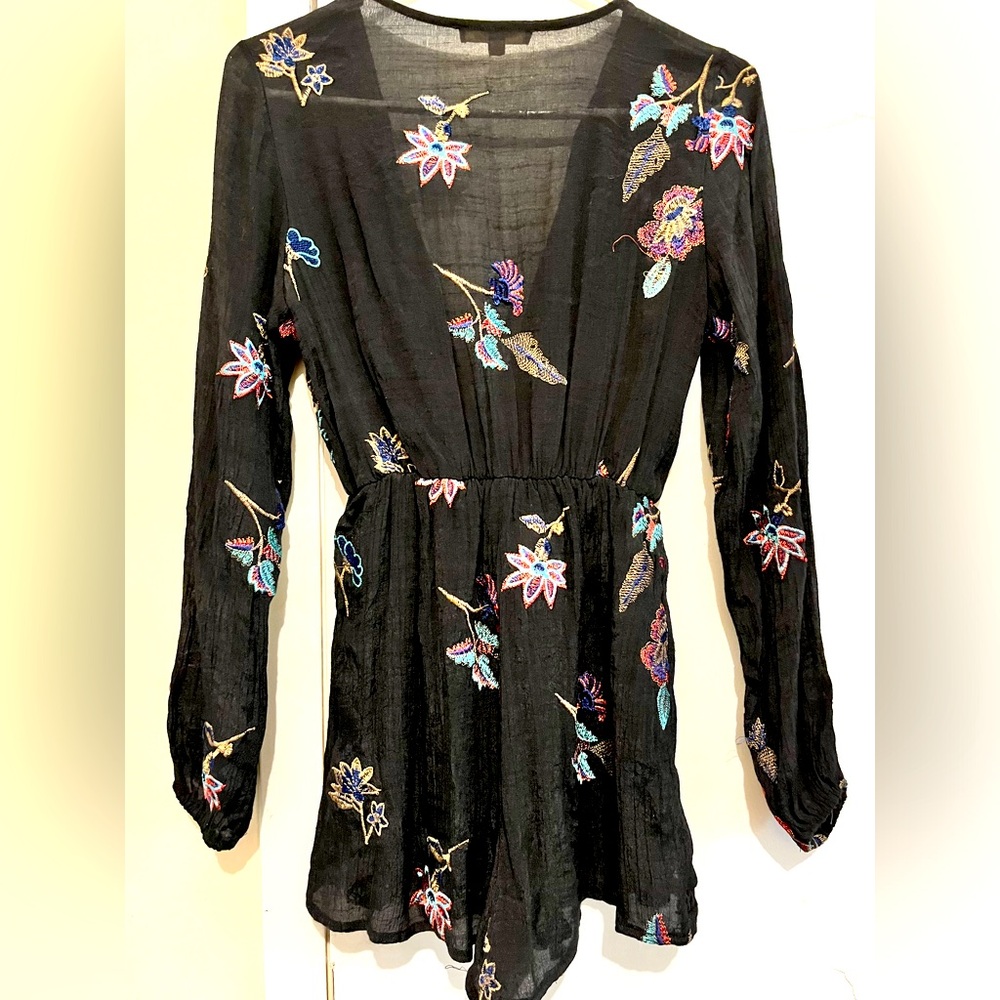 Rebellion Black Embroidered Floral Long-Sleeve Romper